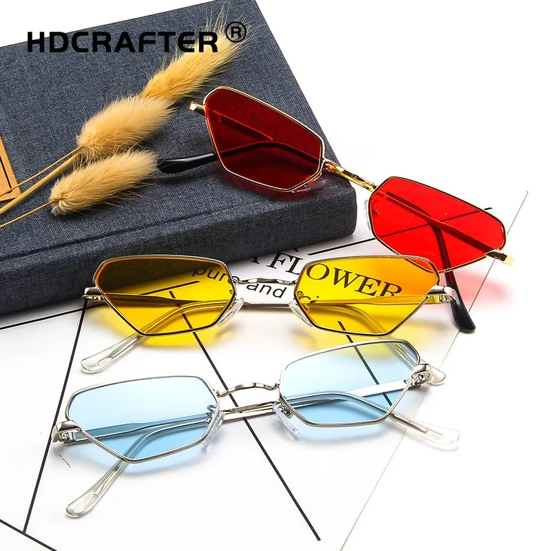 

HDCRAFTER new fashion polygon peephole sunglasses for women AC polarized uv400 OEM small metal eyeglasses hot sales 2021