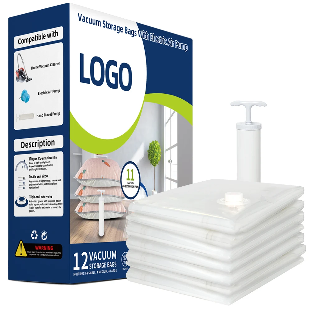 

High Quality Eco-friendly Clothes Vacuum Plastic Storage Bag with Electric Pump, Transparent