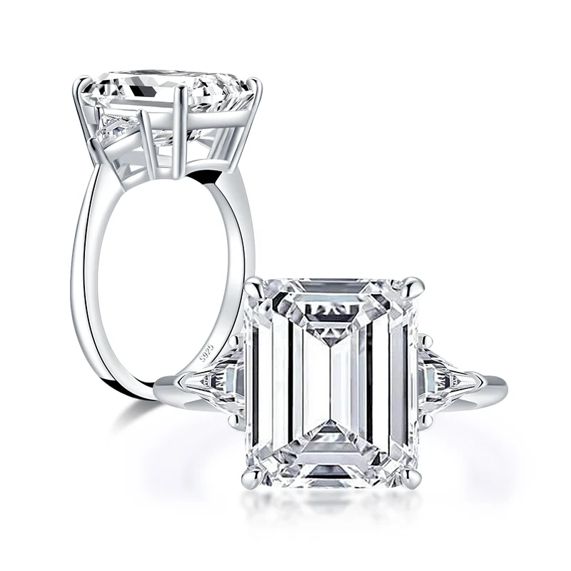

Sterling Silver 5.0ct Three Stone Emerald Cut Cubic Zirconia Engagement Ring for Women Anniversary Promise Rings Jewelry Gifts