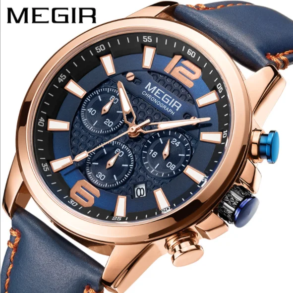 

New product MEGIR 2156 men's watch multi-function chronograph leather sports quartz watch