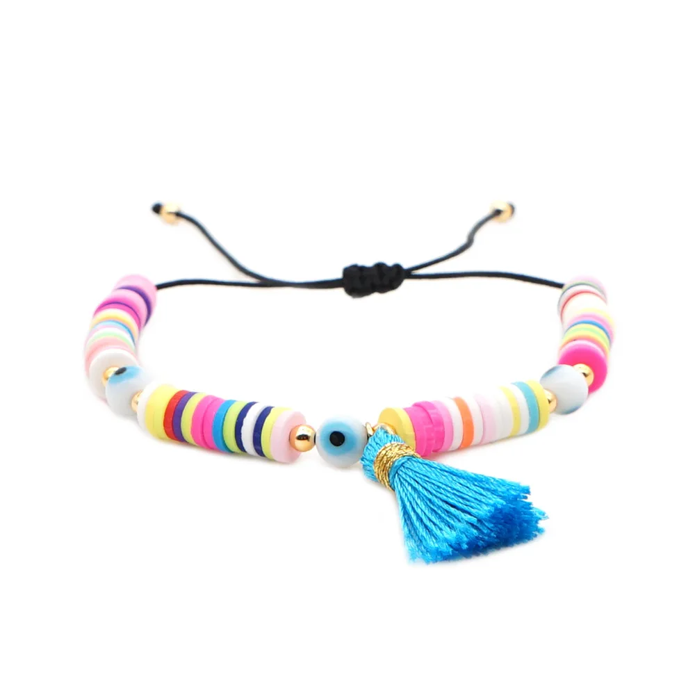 

Bohemia Polymer Clay tassel Beads bracelet Cowrie eyes charms rope string Bracelet for Women Men summer Beach Jewelry Gift