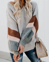 

2020 winter fashion Trendy Loose Strip Young Girls Knitted Pullover Oversized Causal lantern sleeve Women Sweater