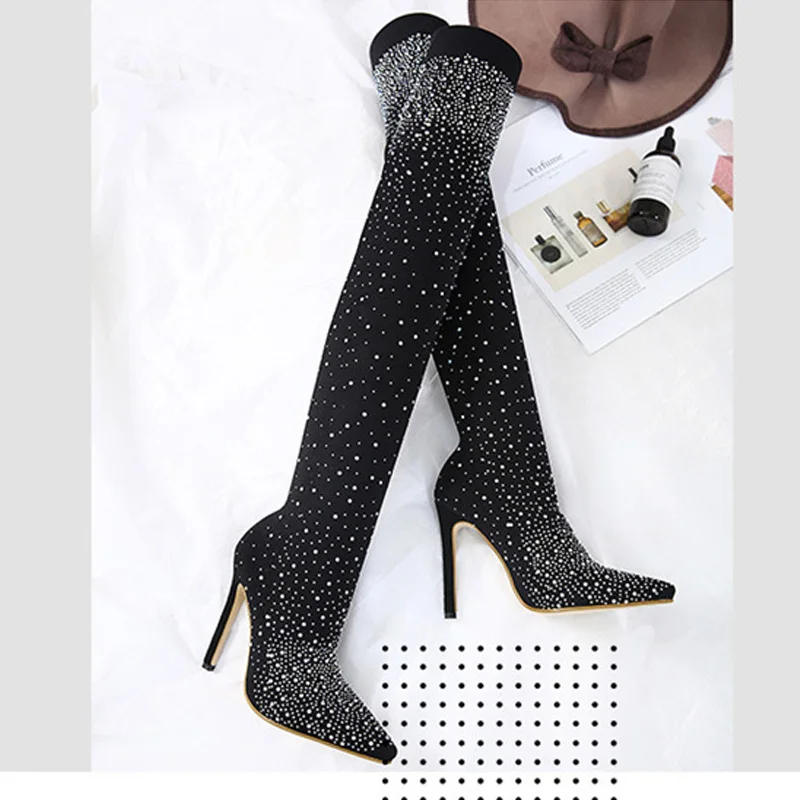 

Drop Shipping European And American Foreign Trade Nightclub High Heeled Boots With Pointed Toe Drill Women High Heeled Shoes