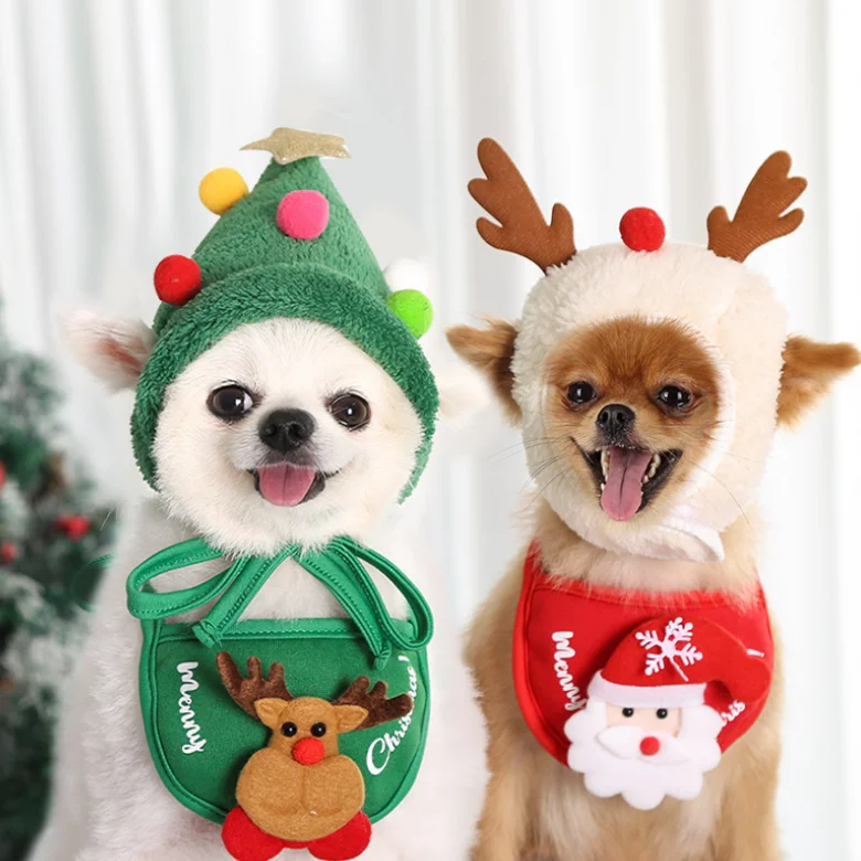 

Christmas Dog Costume Hat For Dogs Winter Warm Striped Knitted Hat and Scarf Collar Puppy Teddy Christmas Clothes Pet Accessory, Red/green/custom