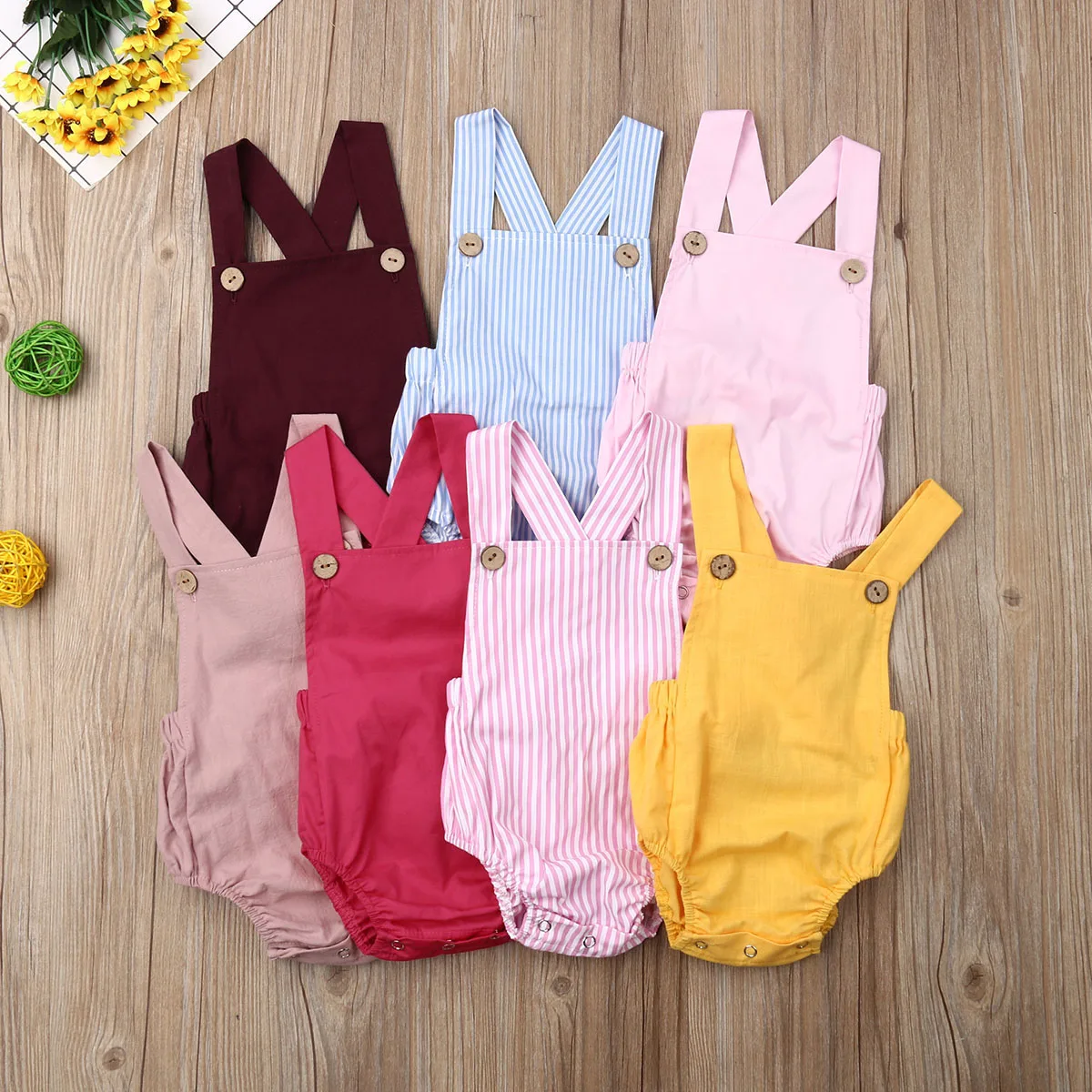 

11 Color Newborn Infant Baby Boy Girl Bodysuit Summer Button Jumpsuit Striped Casual Sleeveless Backless Solid Outfits Clothes
