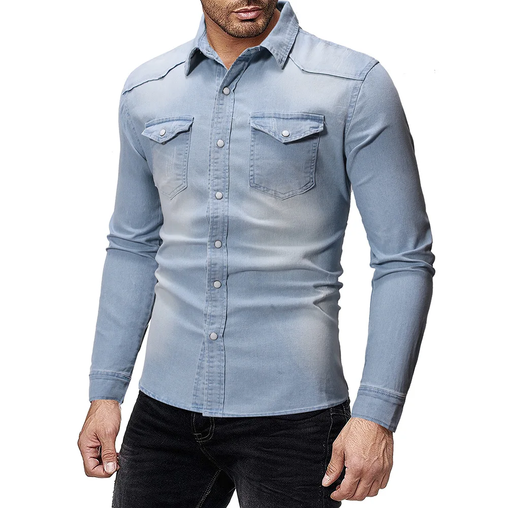 

Retro European and American Simple Long Sleeve Denim Shirt Men's Large Shirt