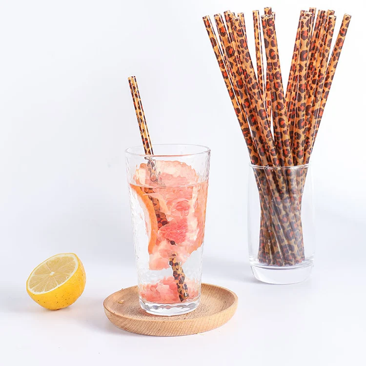 

25Pcs/Bag Latest Promotion Price Eco-friendly Reusable Drinking Straw PP Hard Plastic Printing Straws Leopard Straw, Picture