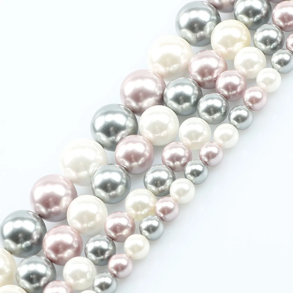

Wholesale 6/8/10/12MM Purple White Grey Shell Pearl Loose Beads for Bracelet DIY Jewelry