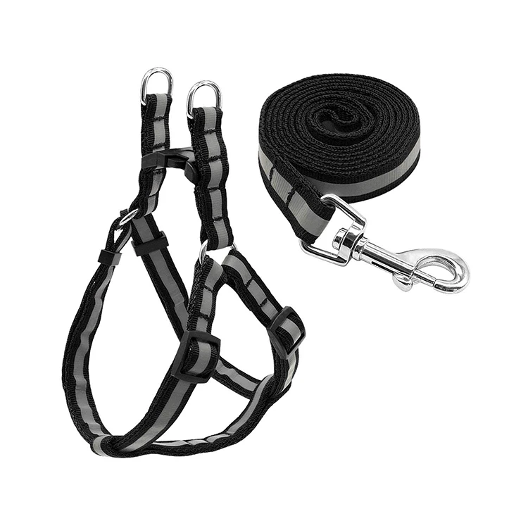 

Hot Selling Reflective Safety Pet Flat Rope Harness Leash Adjustable Puppy Harness Chest Straps