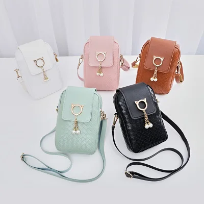 

G203 Women's PU Leather Mobile Wallet Rhombic Embossed Pearl Tassel Charm Bag 2021 New Sweet Sports Shoulder Bags Mini Messenger, White, green, black, pink, brown