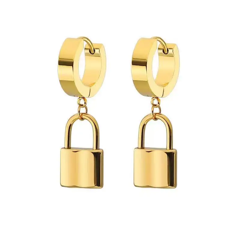 

Hot selling fashion creative lock men's and women's stainless steel 18K GOLD PLATED EARRINGS JEWELRY