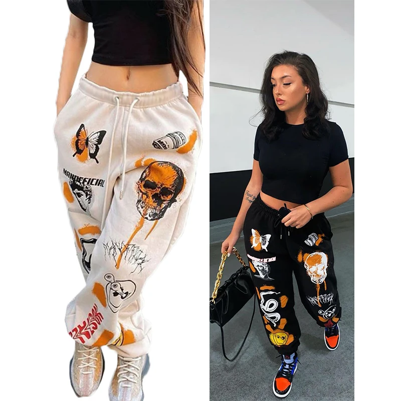 

Free Shipping New Fashion cartoon Printed High-waisted Drawstring Pants Fit Type Loose Style Casual Pant Style Harem Pants, Customized color