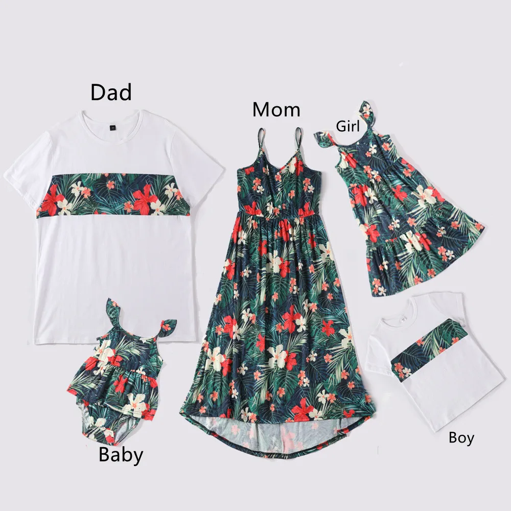 

Custom mommy and me dresses stripe floral print short sleeve summer beach family clothing matching outfits clothes, 1color