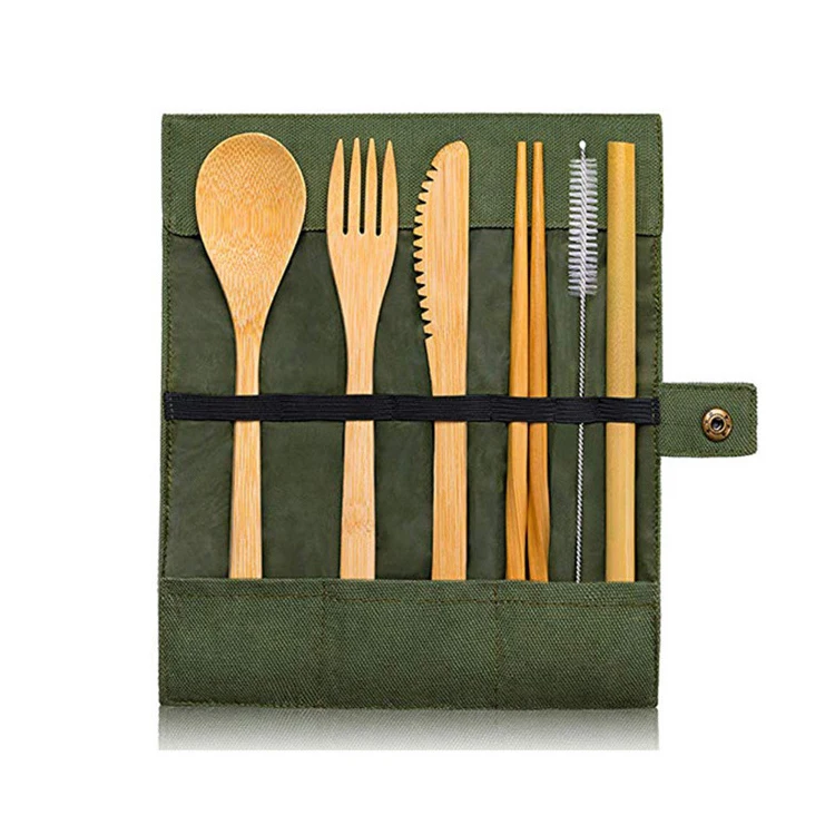 

Natural Organic Bamboo Utensils Knife Fork Spoon Chopsticks Travel Cutlery Set