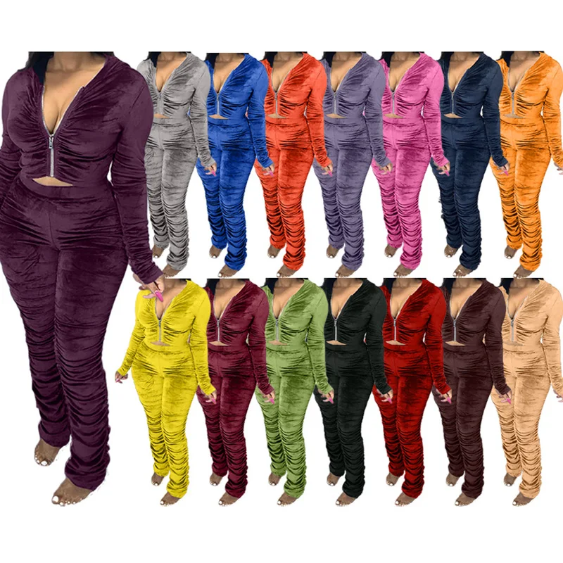 

2022 New Arrivals Custom Lady Sportswear Clothing Women Sweatsuit Set Velvet Tracksuit, Customized color