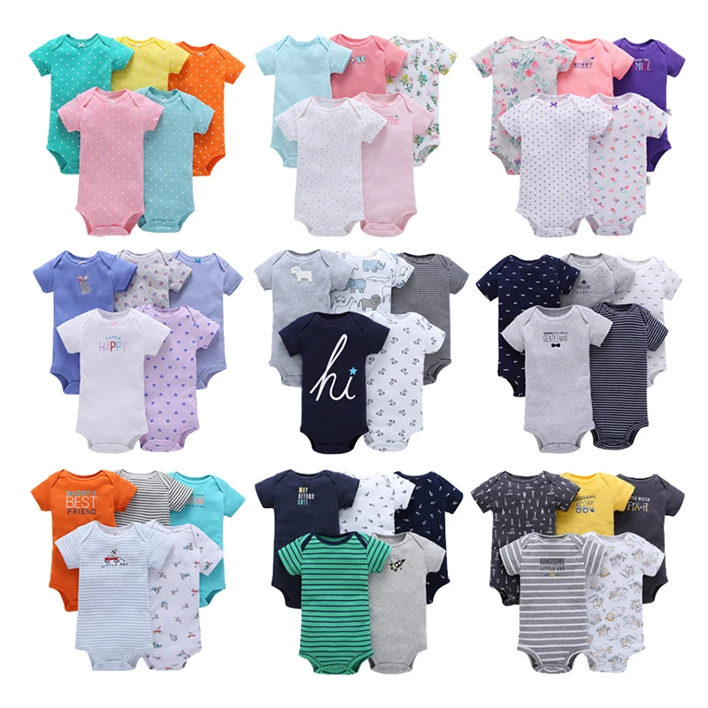 

5PCS Set Cotton Baby Bodysuit Unisex Short Sleeve Hihg Quality Baby Rompers