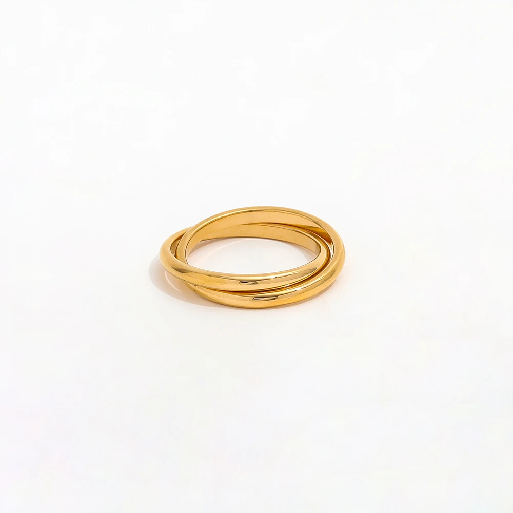 High End PVD Gold Plated  Plain Cross Stainless Steel Rings for Women Simple Rings Gold Jewelry