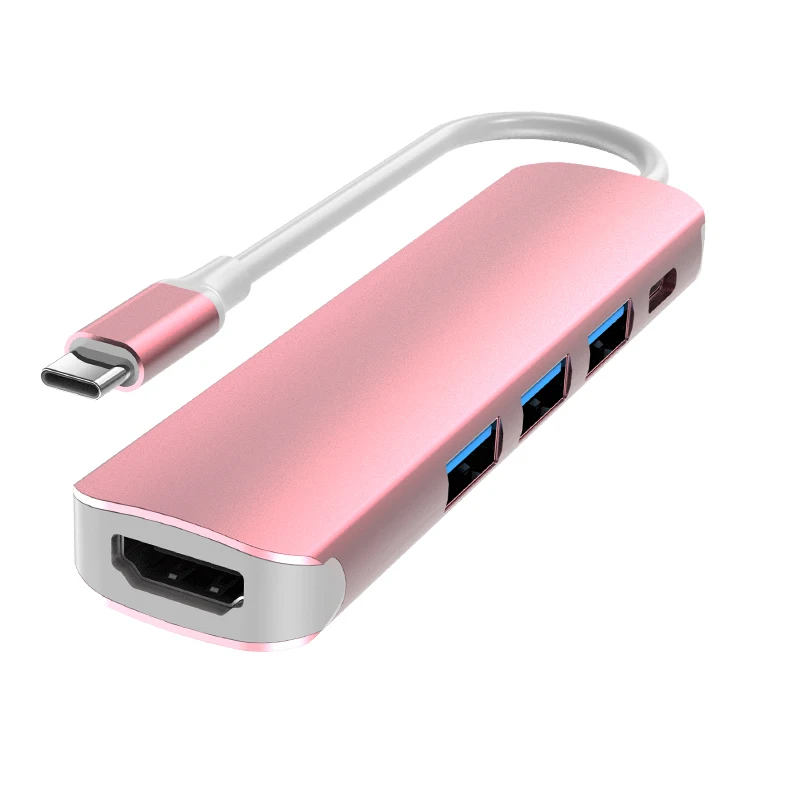 

6 in 1 hub usb 6 ports usb 3.0 pd 55w charging powered usb hub mini for tv, Gray/blue/pink