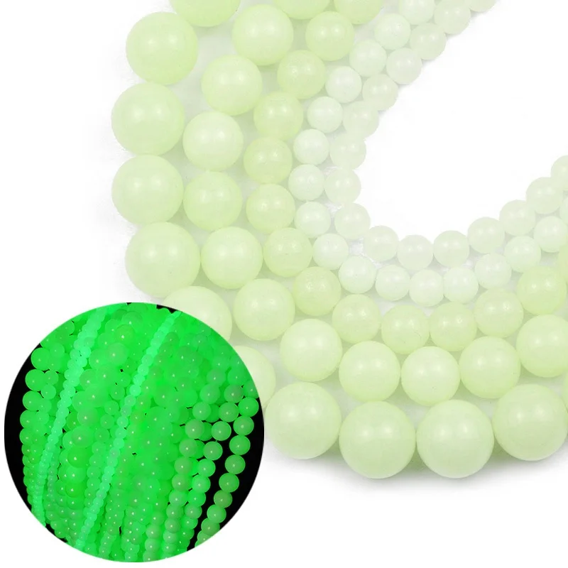 

6/8/10/12MM Natural Stone Round Luminous Green Beads For Jewelry Making Glow In The Dark Spacers Beads DIY Bracelet Necklace