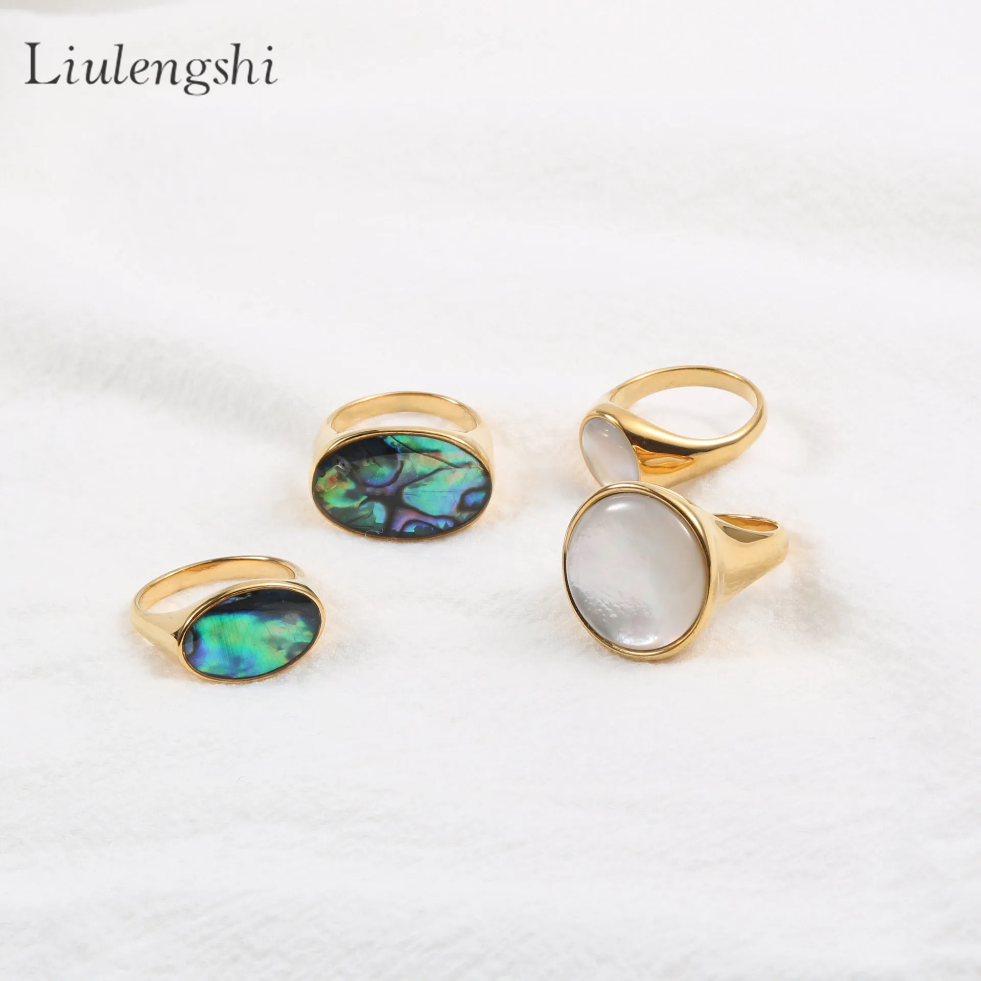 

INS Fashion 18K Stainless Steel Gold Plated Ring Natural Shell Seashell Oval Rings For Women