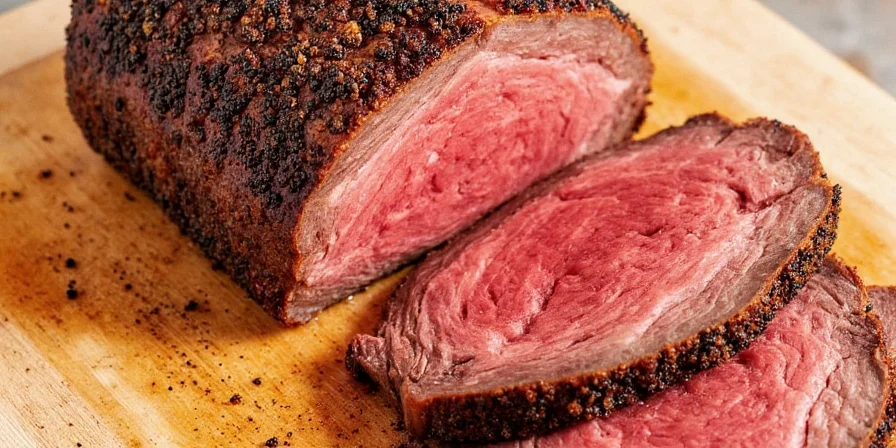 Perfectly roasted beef with a golden spice crust