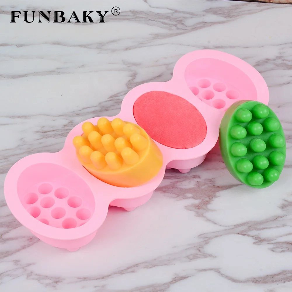 

FUNBAKY Eco - friendly candle 4 cavity large volume 3 D unique oval shape soap silicone mold cake making molds, Customized color