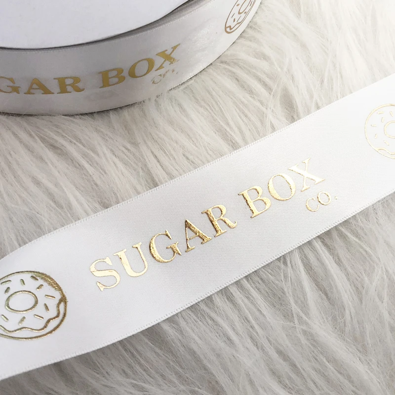 

Luxury wholesale custom logo 3D gold foil printed satin ribbon for box and gift
