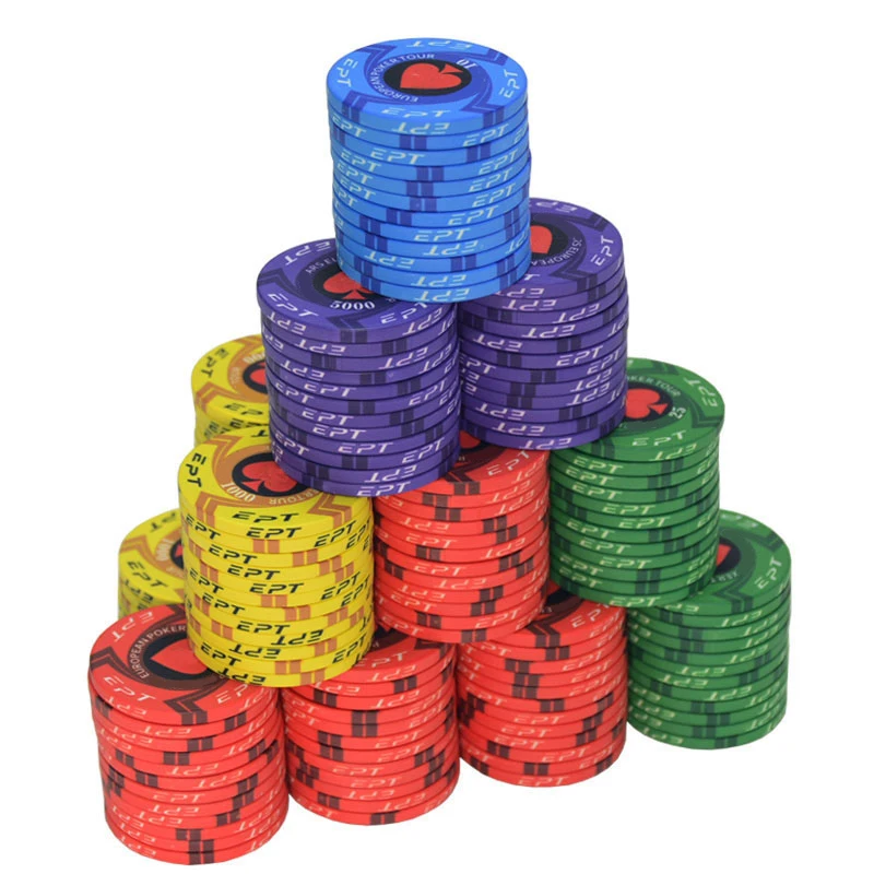 

Hot Sale EPT Ceramic Poker Chip Texas Custom Professional Casino European Round Coins Supplier Poker Chips for Gambling Club, 13 kinds of colors