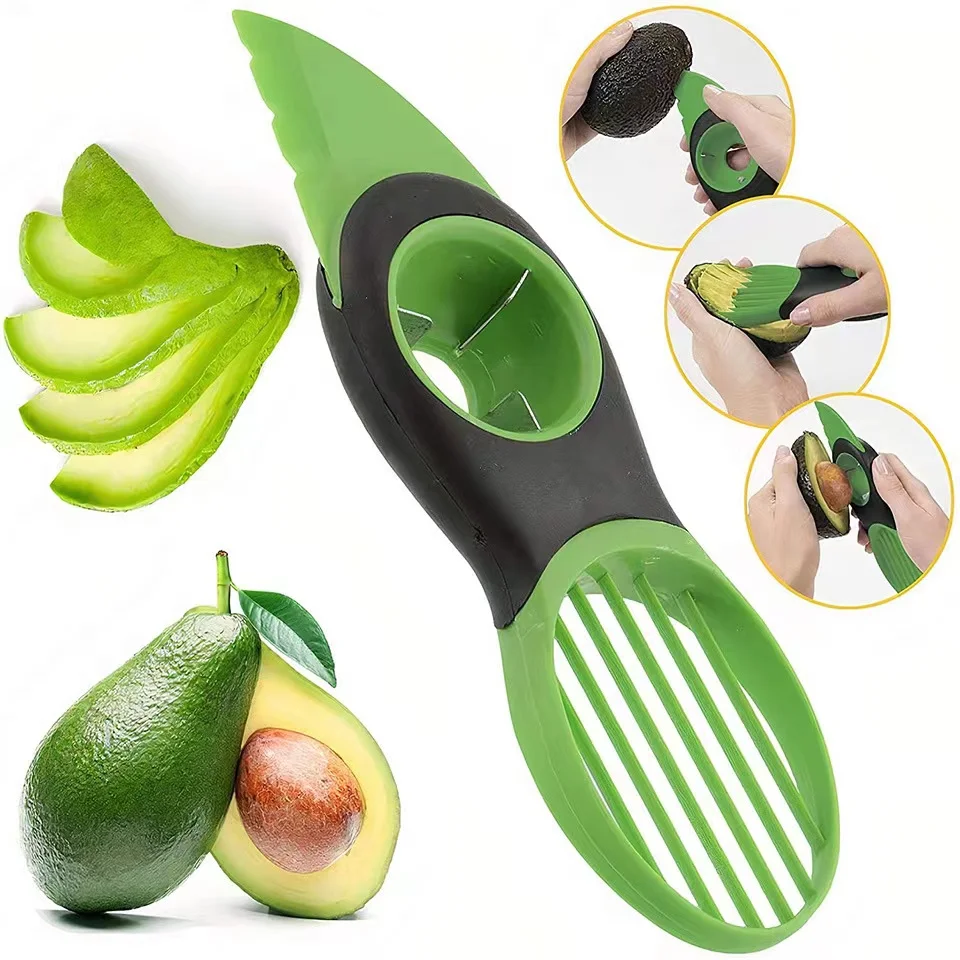 

1115-23 Gadgets Kitchen Corer Cutter Knife Avocado 3 In 1 Plastic Avocado Slicer