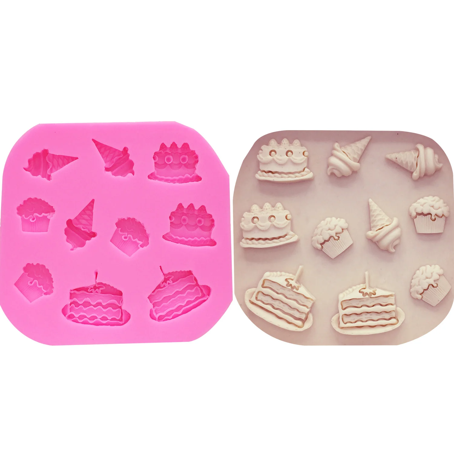 

3D Cake Ice Cream Shape Chocolate Silicone Mold Cooking Tool Silicone Mold DIY Fudge Decoration Tool Food Grade Silicone Mold, Pink