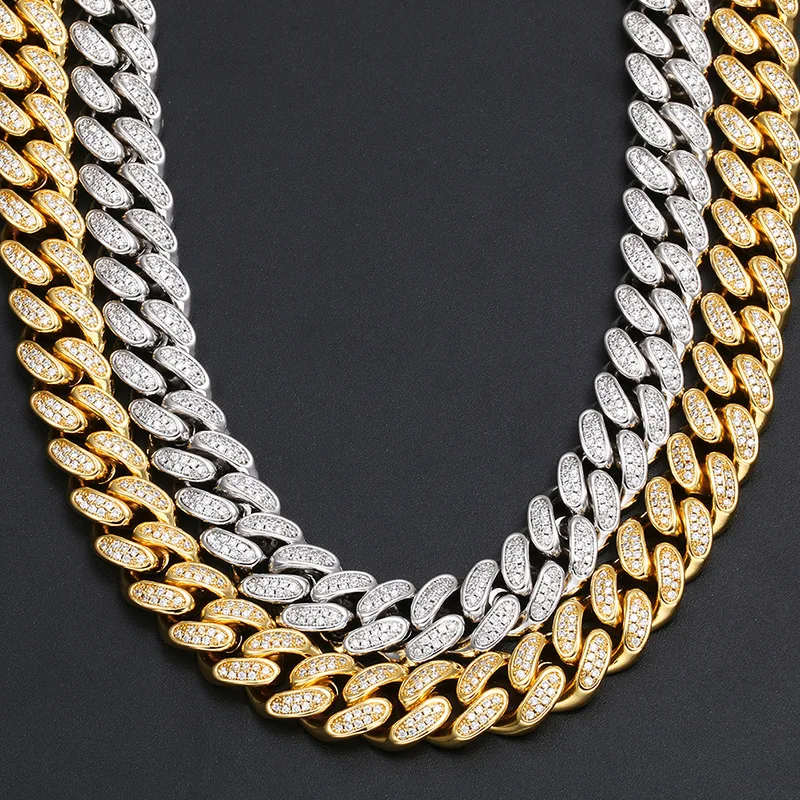 

High Quality Popular 12MM Hip Hop Full Iced Out Cuban Link Chain Classical Men's Miami Cuban Link Chain With Box Clasp