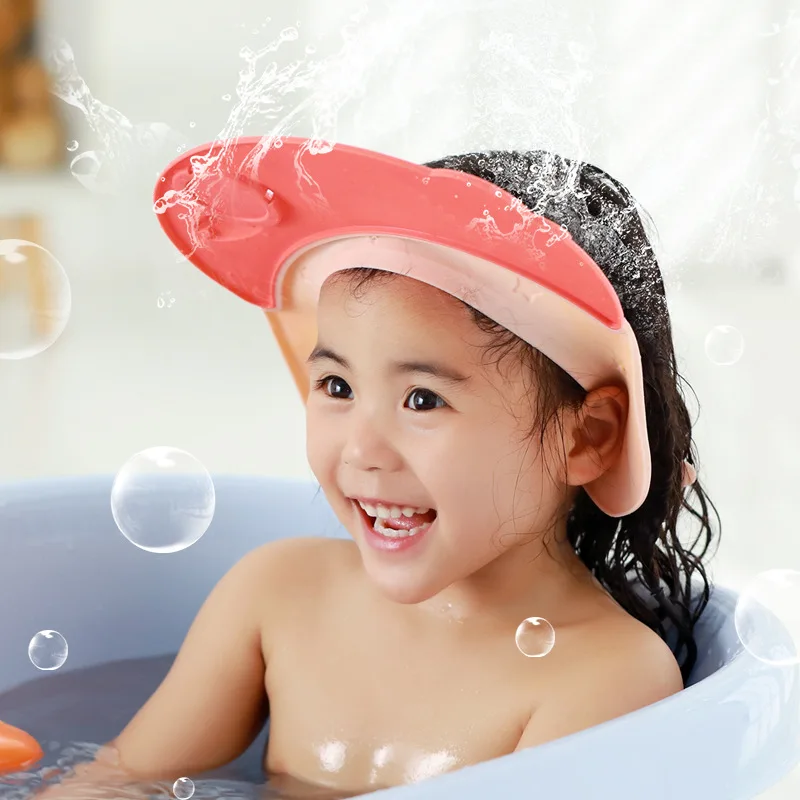 

Amazon Hot Useful Infant Head Wash Helper Adjustable Children's Bathing Waterproof Cap, Red/yellow/blue
