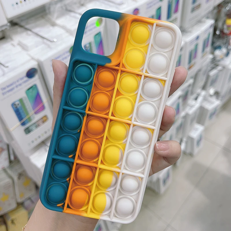 

2021 new phone case Push Bubble Fidget toy silicone phone case protective cover for iPhone 12 Pro Max, Multi colors