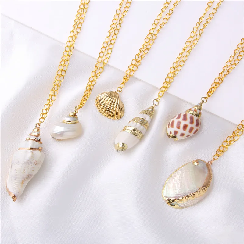 

Boho Fashion Gold Color Conch hawaiian shell necklace For Women Ocean Seashell Beach Necklace Jewelry Accessories, Gold/silver