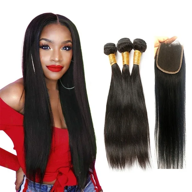 

Free shipping mink Brazilian straight hair 3 bundles with lace closure set deals cheap human hair extension wholesale