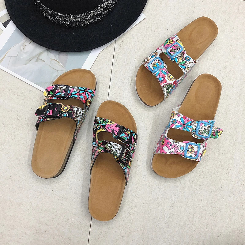 

Women fashion sandal floral platform slipper, Black floral & white floral