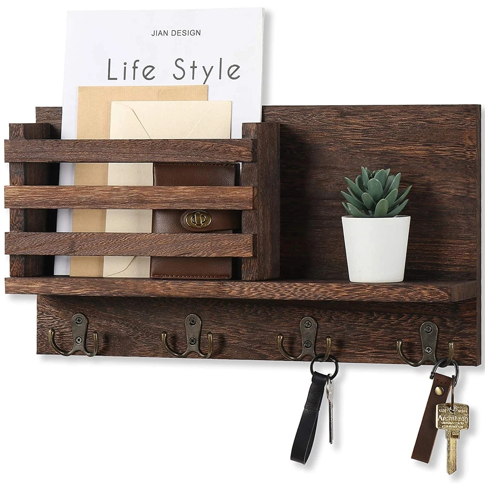 Key Holder for Wall Decorative with 3 Double Key Hooks Wooden Key Hanger Wall Hook Hanger