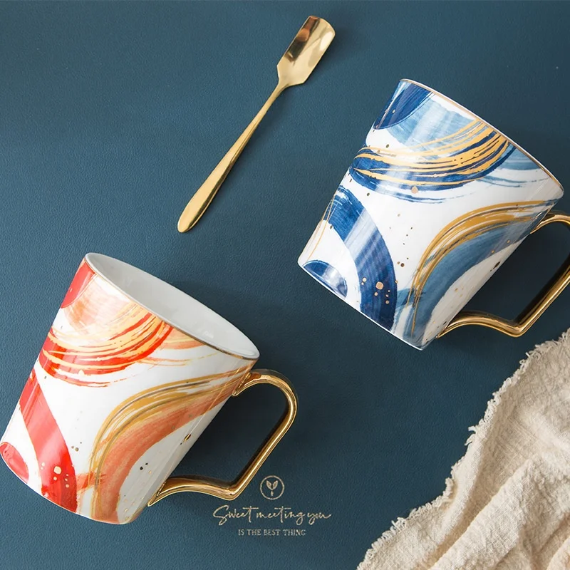 

Ins hot sale oil brush touch style coffee cup afternoon tea coffee mug, As the picture