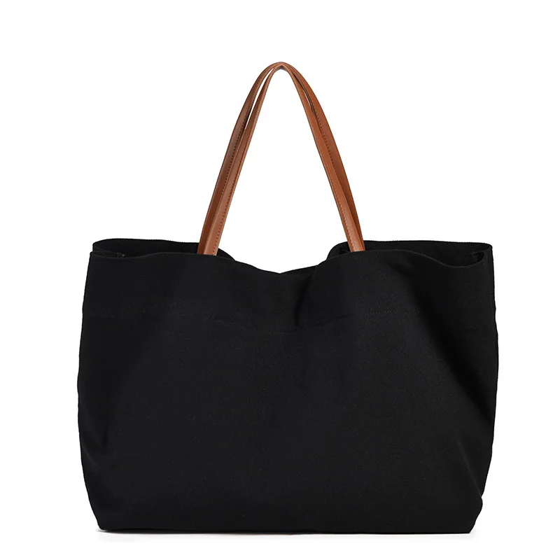 

Durable women handbags canvas jute tote bags with leather handles, White or black