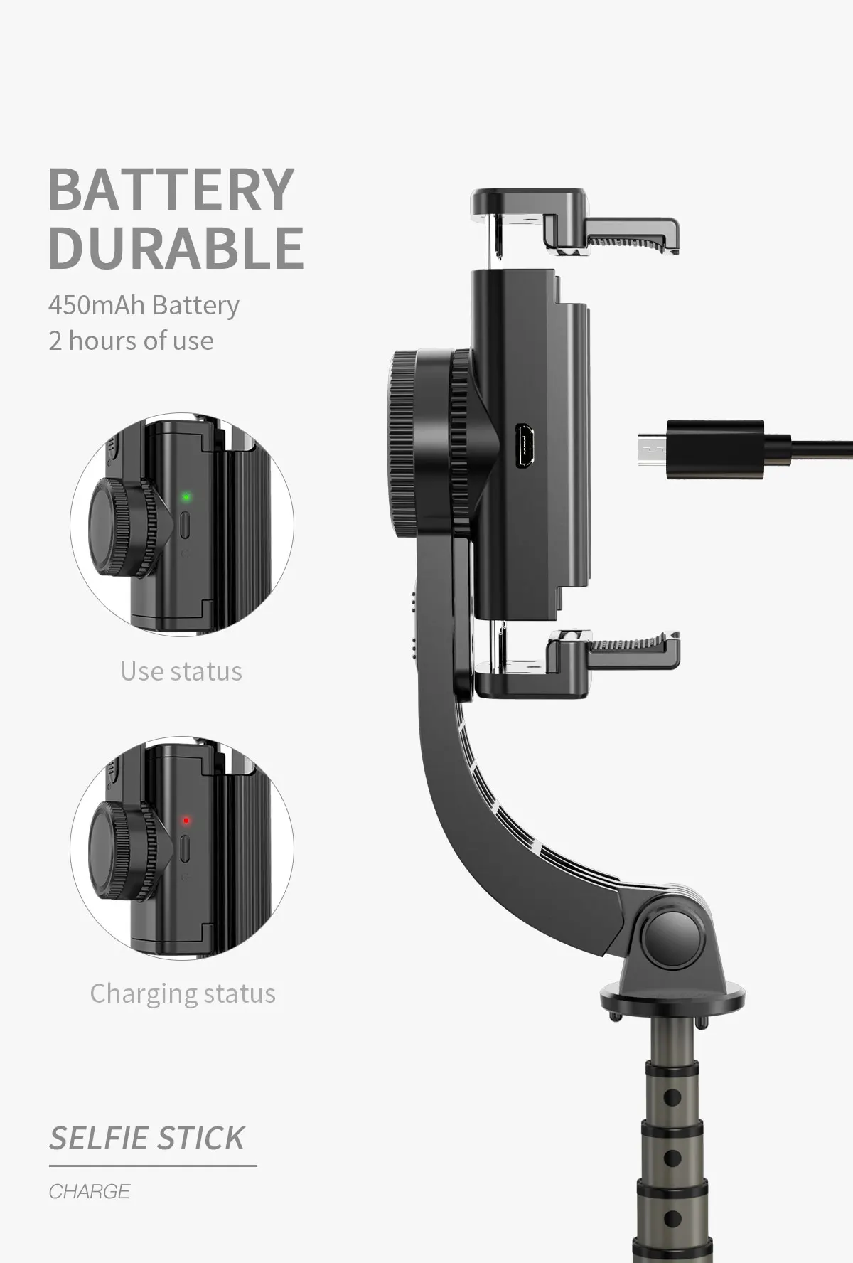 Hot Selling Handheld Gimbal Stabilizer L08 Wireless Aluminum Alloy Foldable Selfie Stick with Tripod for Android IOS Smartphone