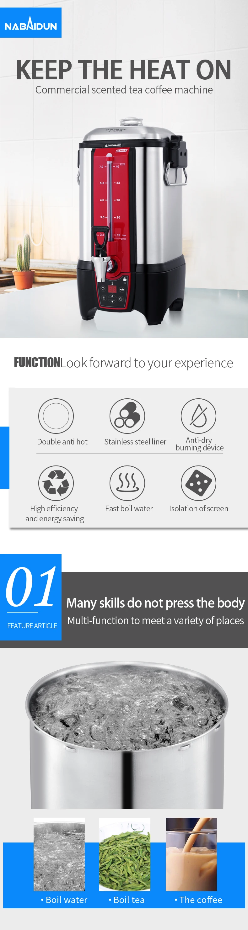 Home Dispenser Commercial 202 Volt Tea Urn Thermos Tube Heating