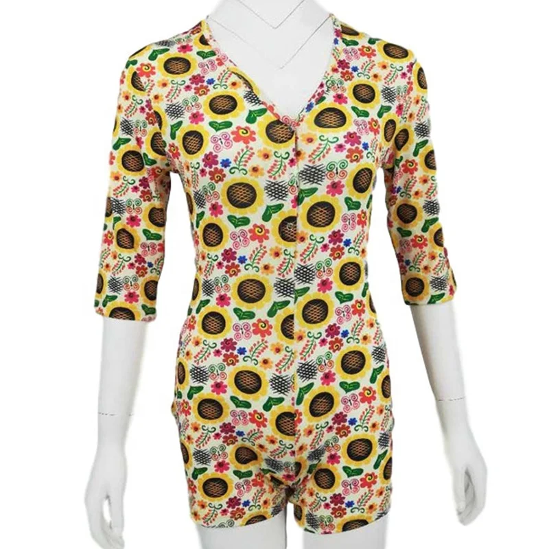 

2021 Wholesale Flower Printed Long Sleeve Hot Girls Romper Short Onesie Pajamas Sexy One Piece Jumpsuit Bodysuit For Women