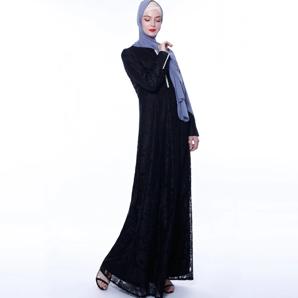 

High quality Lace abaya muslim dresses dubai, Beige ,black,navy blue