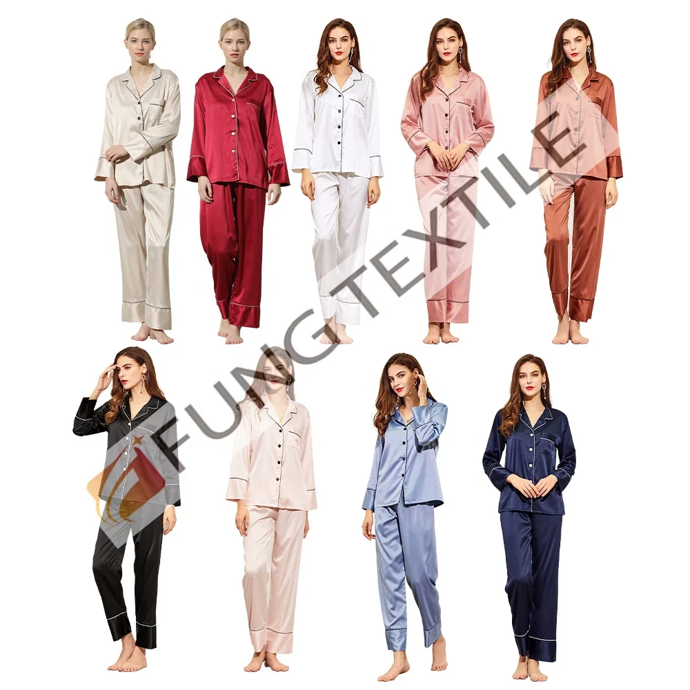 

Fung 6001 High Quality And Low Price Ladies Night Sleeping Wear Silk Pajamas Satin Pjs For Women, Many colors