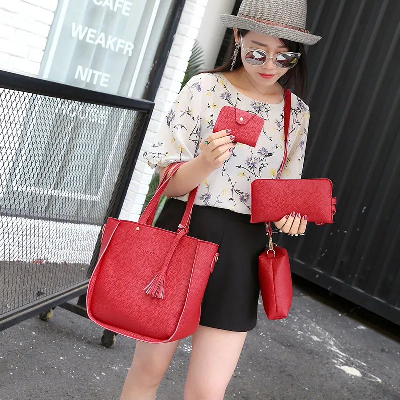 

PU leather mailing crossbody bag set tote shopping ladies 4 pcs hand bags women cheap shipping handbags, Gray/black/brown/red/black