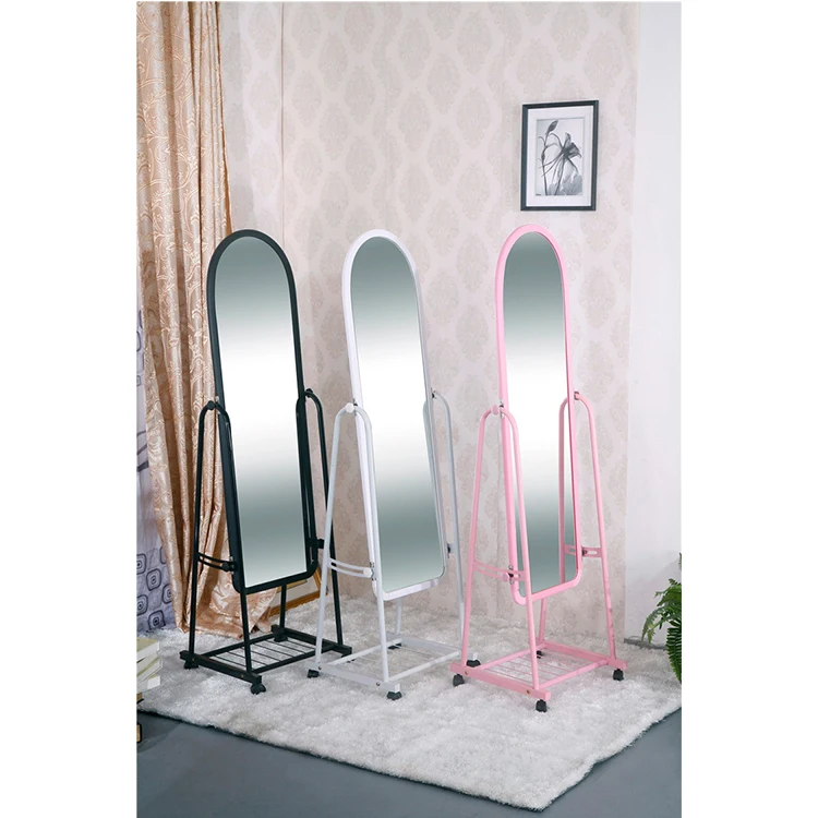 

Europe Style White Gloss Full Length Simple Dressing Mirror With Four Wheels