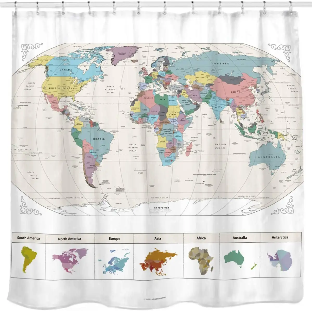 

Waterproof 180x180 shower curtains bathroom 3d printing world map, Printed