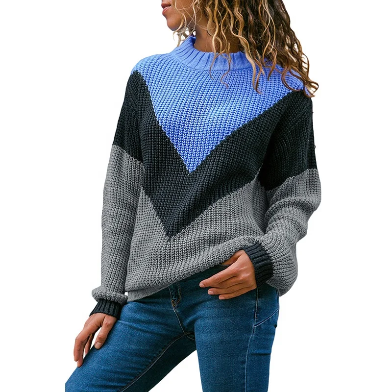 

2021 Amazon Hot Sale Women Sweater New Fashion Style Multi Color Crew Neck Knit Sweaters Plus Size, Accept knitted crew neck sweater