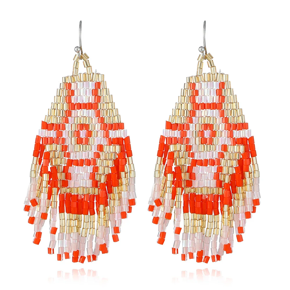 

Fashion Handmade Colorful Seed Miyuki Beads Tassel Earrings Bohemian Chandelier Dangle Earring 2020 Bohemian Tassel Earrings, Various colors