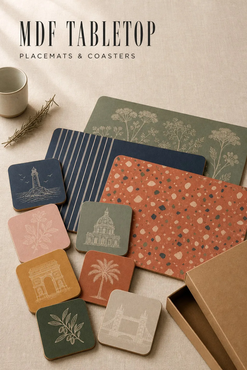 MDF Tabletop Placemat and Coaster Mixed Design Collection